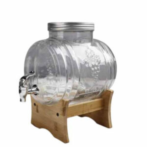 Γυάλινο Βαρέλι Με Βρυσάκι & Ξύλινη Βάση 5Lt