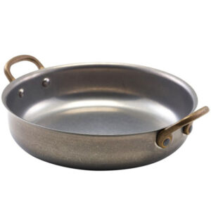 Σαγανάκι Στρογγυλό Inox Vintage Mat Με Μπρούτζινα Χερούλια 20 x 5hcm