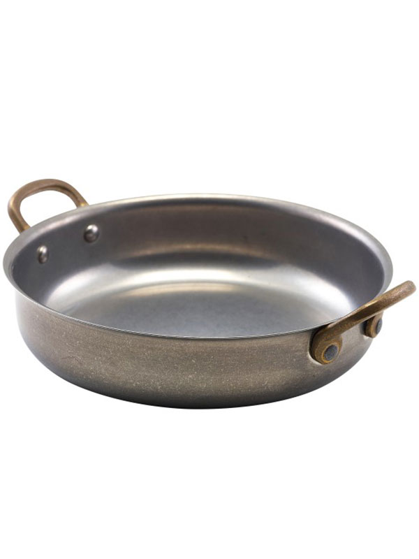 Σαγανάκι Στρογγυλό Inox Vintage Mat Με Μπρούτζινα Χερούλια 14 x 4hcm - Image 2