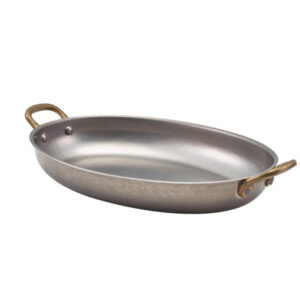 Πιατέλα Οβάλ Inox Vintage Mat 34x23x4cm με Μπρούτζινα Χερούλια