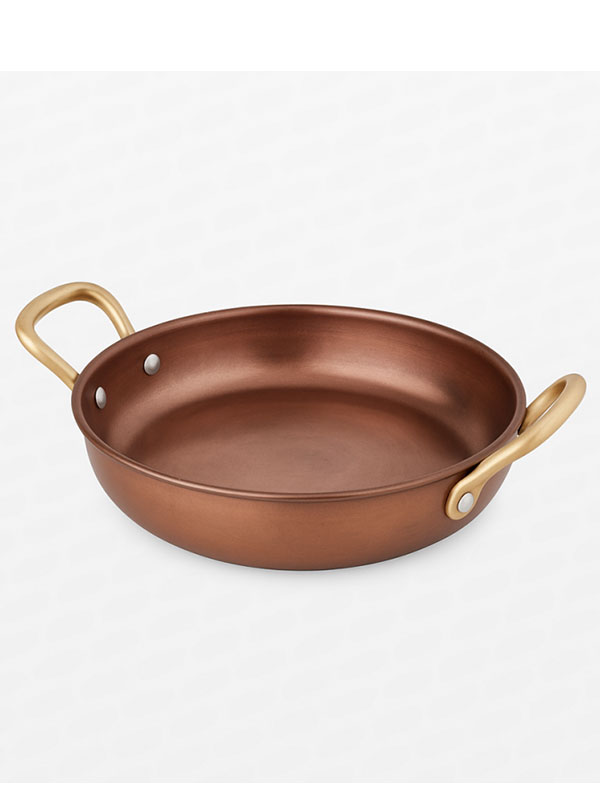 Σαγανάκι Στρογγυλό Inox Copper Mat Ø14x4cm με Μπρούτζινα Χερούλια